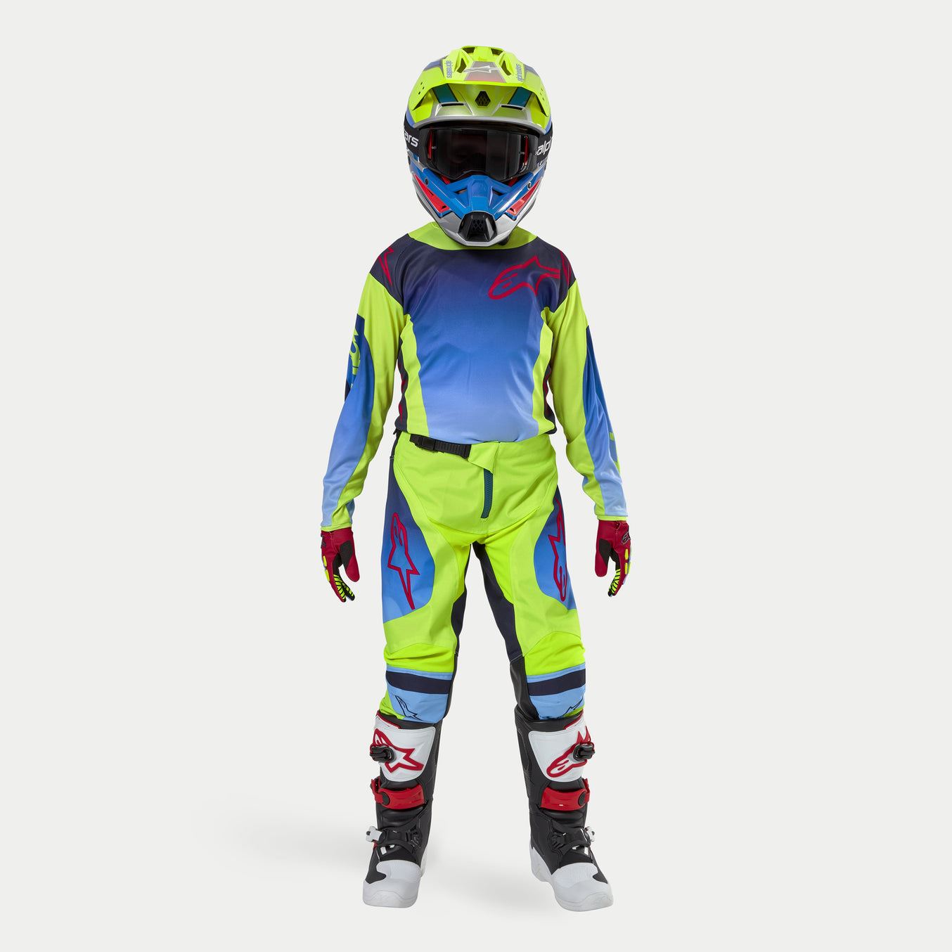 Alpinestars 2024 Racer Hoen Youth Motocross Combo Kit Yellow Fluo Blue Night Navy CLEARANCE